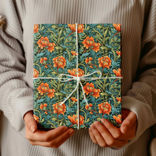 William Morris geïnspireerd terracotta pastel groe Cadeaupapier
