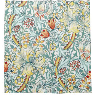 William Morris Golden Lily Bloemen Patroon Douchegordijn
