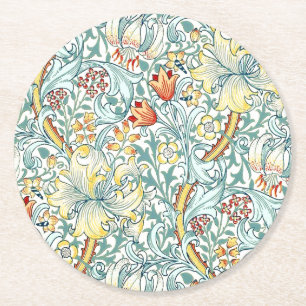 William Morris Golden Lily Bloemen Patroon Ronde Kartonnen Onderzetter