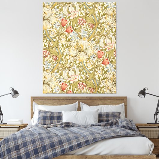 William Morris Golden Lily Pattern Canvas Afdruk (Insitu (Slaapkamer))