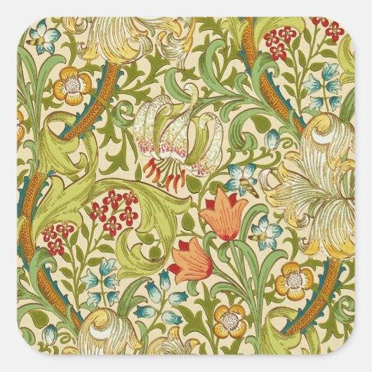 William Morris Golden Lily Pre-Raphaelite Vierkante Sticker (Voorkant)