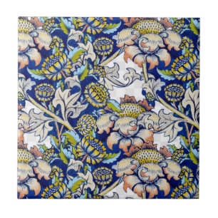 William * Morris Goud Blauw Geel Bloem    Tegeltje