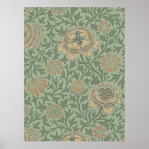 William Morris Grafton bloempatroon saliegroen Poster