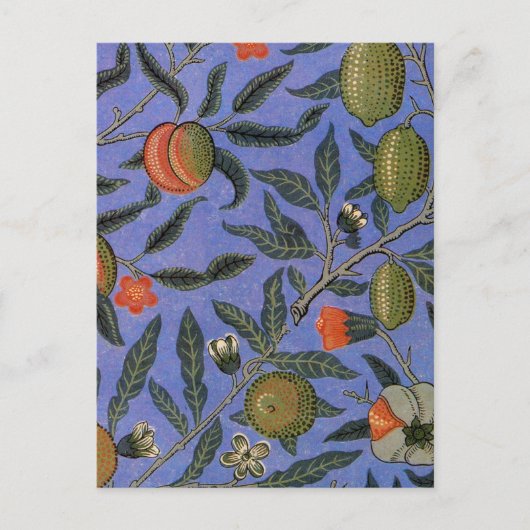 William Morris Granaatappel Blauw Kleurrijk Behang Briefkaart (Voorkant)