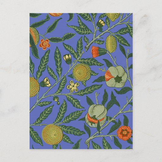 William Morris Granaatappel Blauw Kleurrijk Behang Briefkaart (Voorkant)