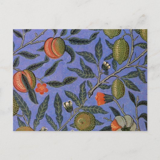 William Morris Granaatappel Blauw Kleurrijk Behang Briefkaart (Voorkant)