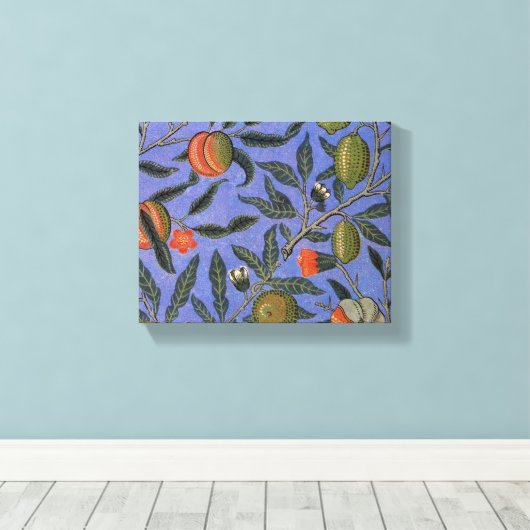 William Morris Granaatappel Blauw Kleurrijk Behang Canvas Afdruk (Insitu (Houten vloer))