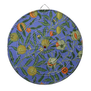 William Morris Granaatappel Blauw Kleurrijk Behang Dartbord