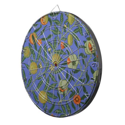 William Morris Granaatappel Blauw Kleurrijk Behang Dartbord (Voorkant Rechts)