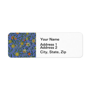 William Morris Granaatappel Blauw Kleurrijk Behang Etiket