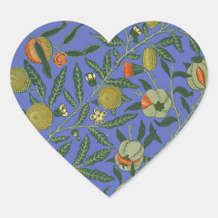 William Morris Granaatappel Blauw Kleurrijk Behang Hart Sticker