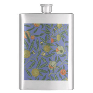 William Morris Granaatappel Blauw Kleurrijk Behang Heupfles