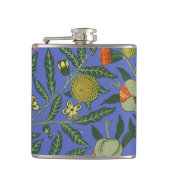 William Morris Granaatappel Blauw Kleurrijk Behang Heupfles (Voorkant)
