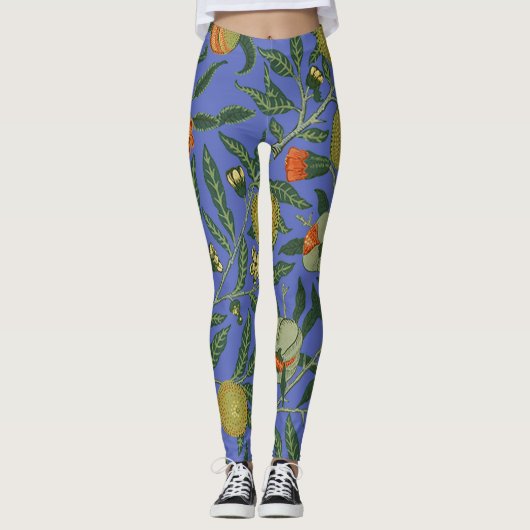 William Morris Granaatappel Blauw Kleurrijk Behang Leggings (Voorkant)