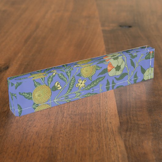 William Morris Granaatappel Blauw Kleurrijk Behang Naambordje (Zijkant)