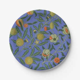 William Morris Granaatappel Blauw Kleurrijk Behang Papieren Bordje