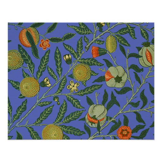 William Morris Granaatappel Blauw Kleurrijk Behang Perfect Poster (Voorkant)