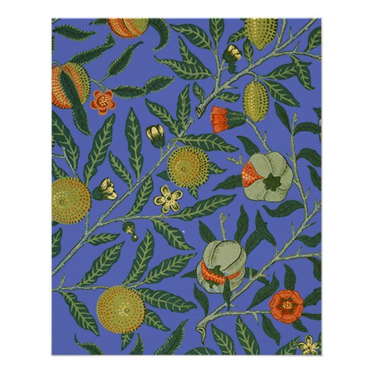 William Morris Granaatappel Blauw Kleurrijk Behang Perfect Poster (Voorkant)