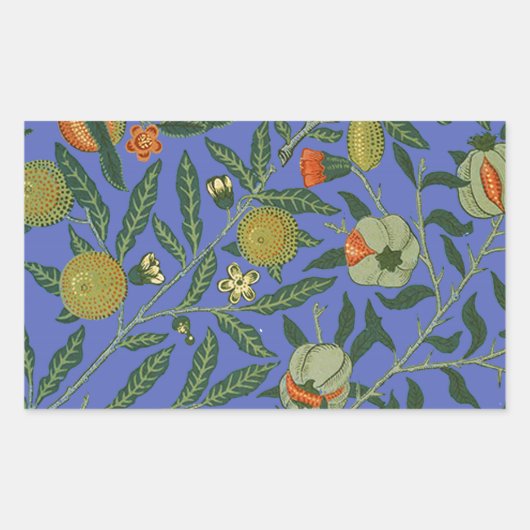 William Morris Granaatappel Blauw Kleurrijk Behang Rechthoekige Sticker (Voorkant)