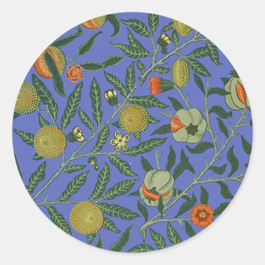 William Morris Granaatappel Blauw Kleurrijk Behang Ronde Sticker (Voorkant)