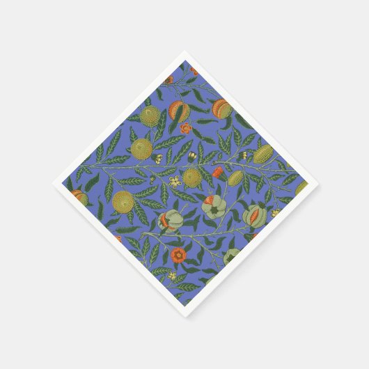 William Morris Granaatappel Blauw Kleurrijk Behang Servetten (Hoek)