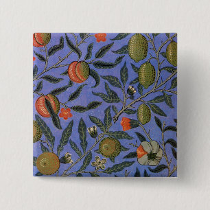 William Morris Granaatappel Blauw Kleurrijk Behang Vierkante Button 5,1 Cm