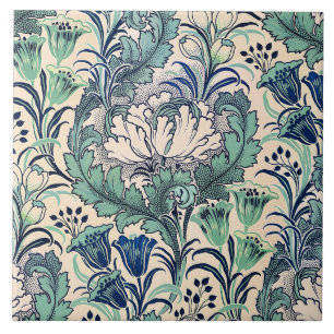 William Morris Green Blauwgroen Cream Floral Patte Tegeltje