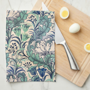 William Morris Green Blauwgroen Cream Floral Patte Theedoek