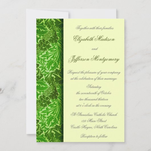 William Morris Green Leaves Wedding Invitation Kaart (Voorkant)