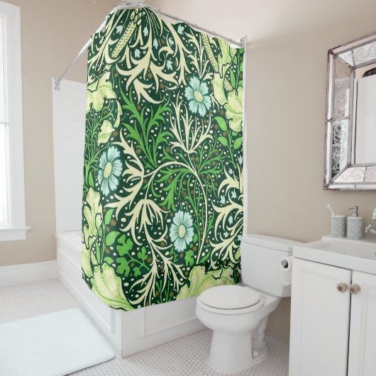 William Morris - Green Seaweed Pattern Douchegordijn (In situ)