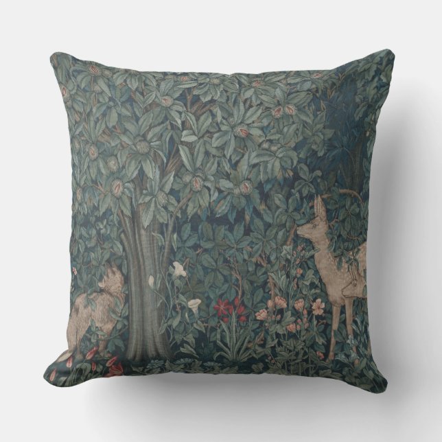  William Morris Greenery Forest Animals Buitenkussen (Voorkant)