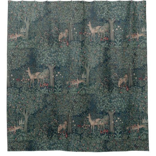  William Morris Greenery Forest Animals Douchegordijn (Voorkant)