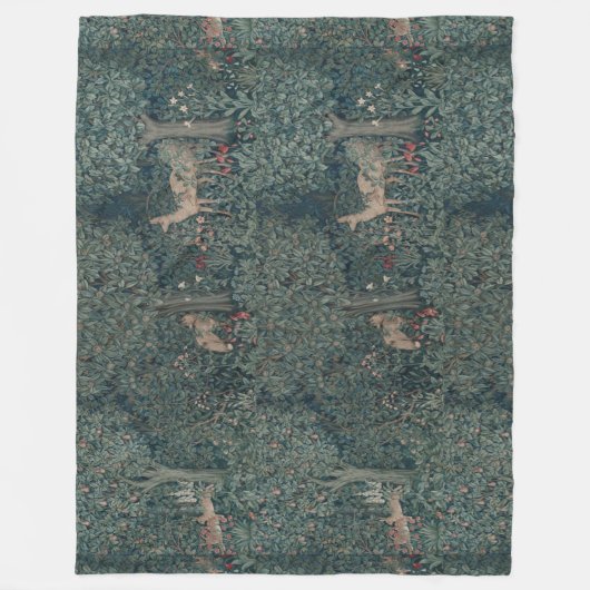  William Morris Greenery Forest Animals Fleece Deken (Voorkant)