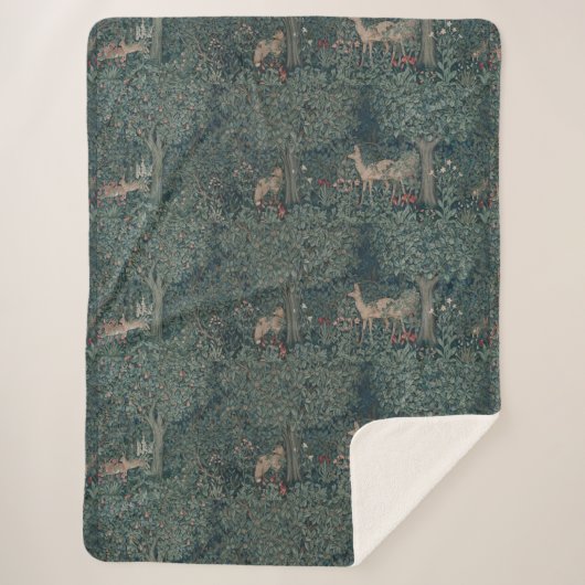  William Morris Greenery Forest Animals Sherpa Deken (Voorkant)