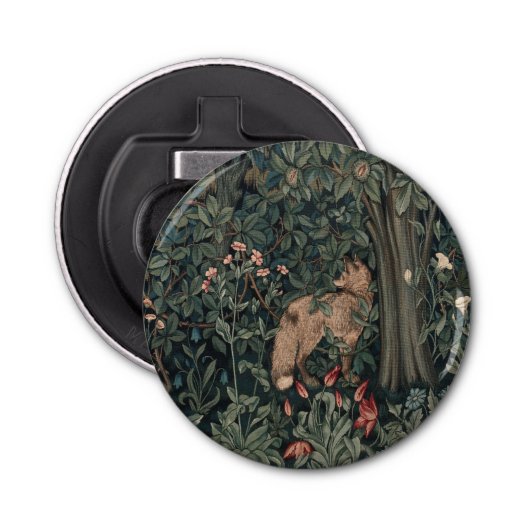 William Morris Greenery Fox Wildlife Button Flesopener (Voorkant)