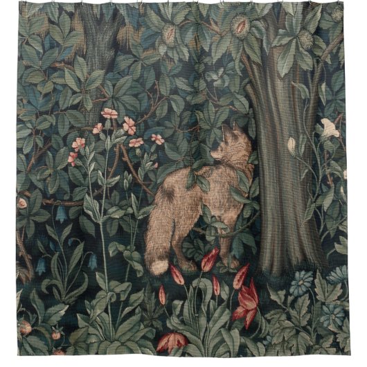 William Morris Greenery Fox Wildlife Douchegordijn (Voorkant)