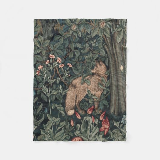 William Morris Greenery Fox Wildlife Fleece Deken (Voorkant)