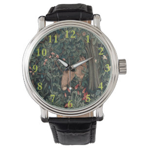 William Morris Greenery Fox Wildlife Horloge