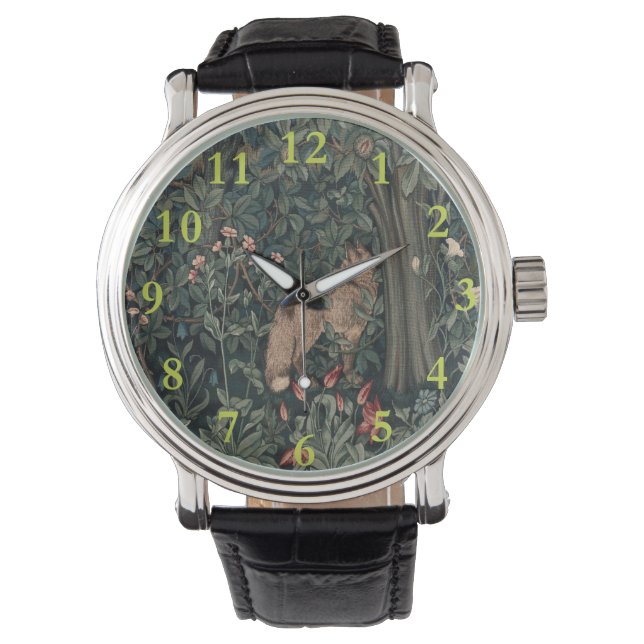 William Morris Greenery Fox Wildlife Horloge (Voorkant)