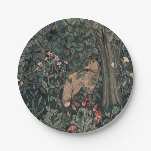 William Morris Greenery Fox Wildlife Papieren Bordje (Voorkant)