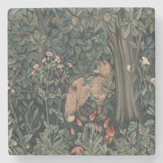 William Morris Greenery Fox Wildlife Stenen Onderzetter (Voorkant)