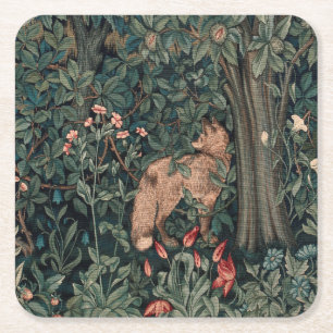 William Morris Greenery Fox Wildlife Vierkante Kartonnen Onderzetter