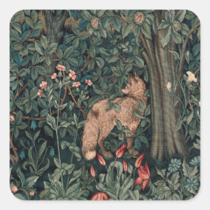 William Morris Greenery Fox Wildlife Vierkante Sticker