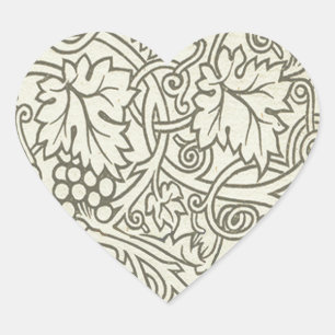 William Morris grijs groene druivenrank patroon Hart Sticker