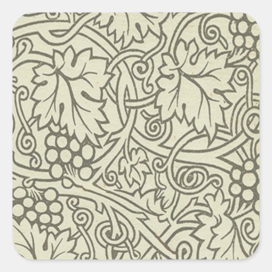 William Morris grijs groene druivenrank patroon Vierkante Sticker (Voorkant)