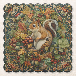 William Morris Herfst Chipmunk Bladeren Bessen Kartonnen Onderzetters