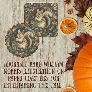 William Morris Herfst Chipmunk Bladeren Bessen Vierkante Kartonnen Onderzetter