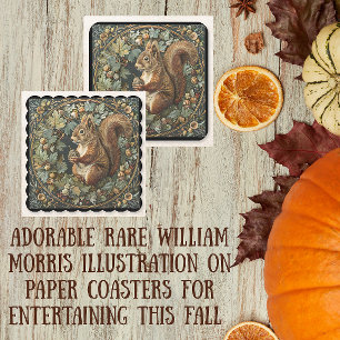 William Morris Herfst Eekhoorn Bladeren Bessen Vierkante Kartonnen Onderzetter