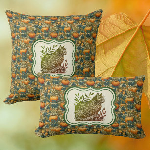 William Morris herfstpompoenen met kat Kussen