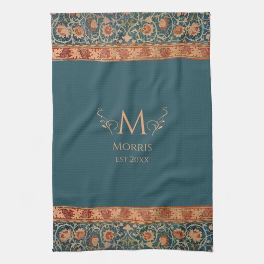 William Morris Holland Park Blauw & Rood Monogram Theedoek (Verticaal)